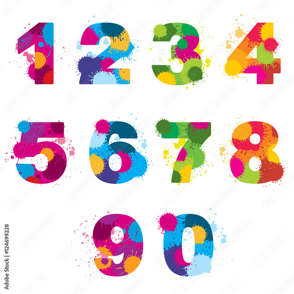 Poster vector numbers painted by colorful splashes