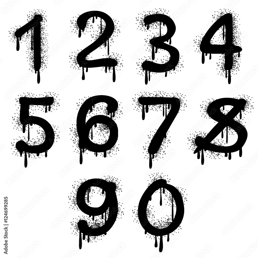 Poster grunge vector numbers with splatter text effect