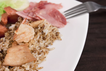 Fried Rice Balck or Stir Fried Rice with Combination of Prawn Ch