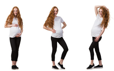 Fototapeta premium Pregnant woman in composite image isolated on white