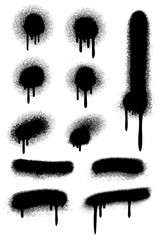 Black spray paint with drips isolated on white vector set