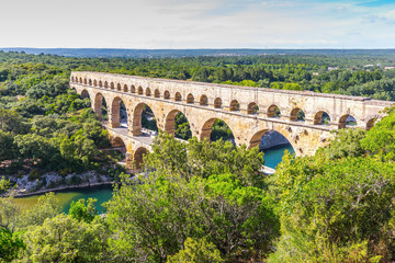 Three-tiered aqueduct Pont du Gard and natural park
