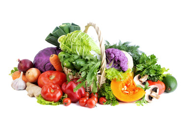 Fresh vegetables on white background.Concept of healthy eating.