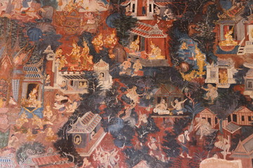 Wall Paintings art in Suphan Buri at Thailand. 05/06/2016 © pantkmutt