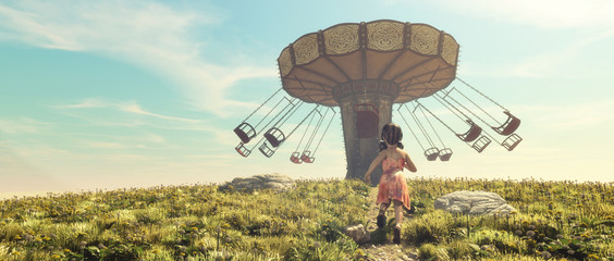Little girl running in a field