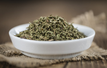 Heap of dried Stevia leaves