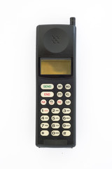 Old mobile phone isolated on white background with clipping path.Front view