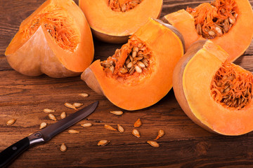 Pumpkin with seeds, cut into pieces