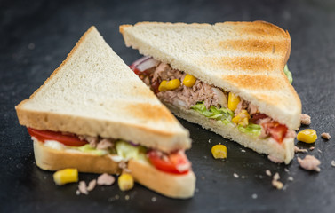 Slate slab with a Tuna Sandwich (selective focus)