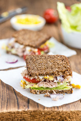 Tuna sandwich with wholemeal bread (selective focus)