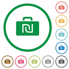 Israeli new Shekel bag flat icons with outlines