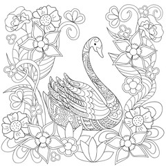 Fototapeta premium Hand drawn decorated swan into flowers in ethnic style