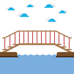 Wooden Bridge Over The River Vector Illustration