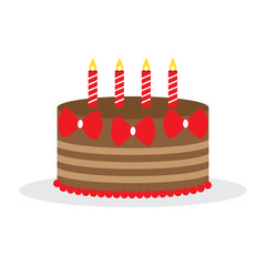 Chocolate Cake With Red Ribbon And Candles Vector Illustration