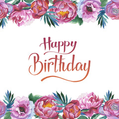 Wildflower peony flower frame in a watercolor style isolated. Aquarelle wild flower for background, texture, wrapper pattern, frame or border.