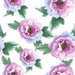 Wildflower peony flower pattern in a watercolor style isolated. Aquarelle wild flower for background, texture, wrapper pattern, frame or border.