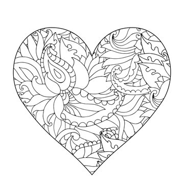 Hand drawn flower heart for adult anti stress.