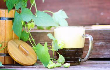 dark beer with wooden barrel