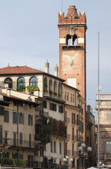 Fototapeta premium Gardello tower in Erbe square. Verona, Italy
