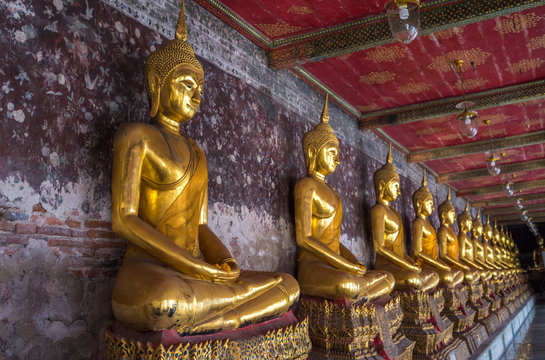 Golden buddhas in Wat Suthat, Bangkok