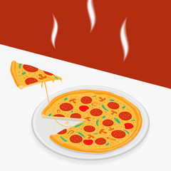 Hot pizza on a table vector illustration