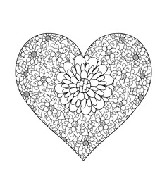 Hand drawn flower heart for adult anti stress.