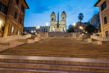 Trinita dei Monti by night, Piazza di Spagna, Rome, Italy
