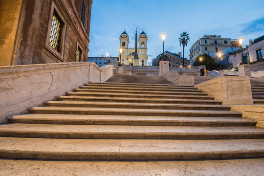 Trinita dei Monti by night, Piazza di Spagna, Rome, Italy