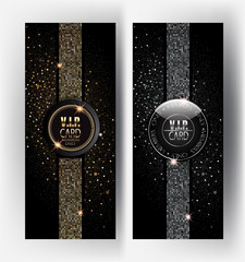 Gold and silver VIP cards with sparkling background