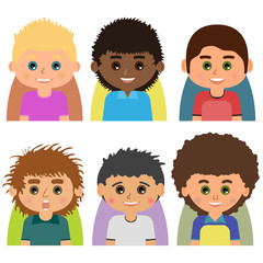 Vector Male man character faces avatars. Set of people icons  with faces. Cartoon style faces avatars of man. Isolated vector characters.
