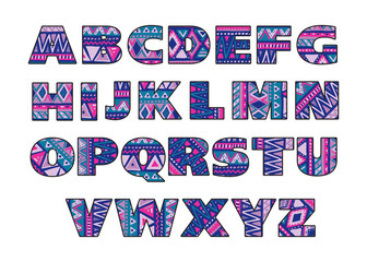 Vector set of ornate capital letters with abstract ethnic patterns.