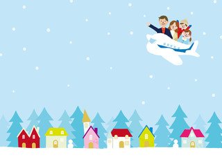 家族旅行　飛行機　冬の街並み