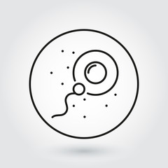 Sperm icon in outline style fertilizing egg cell