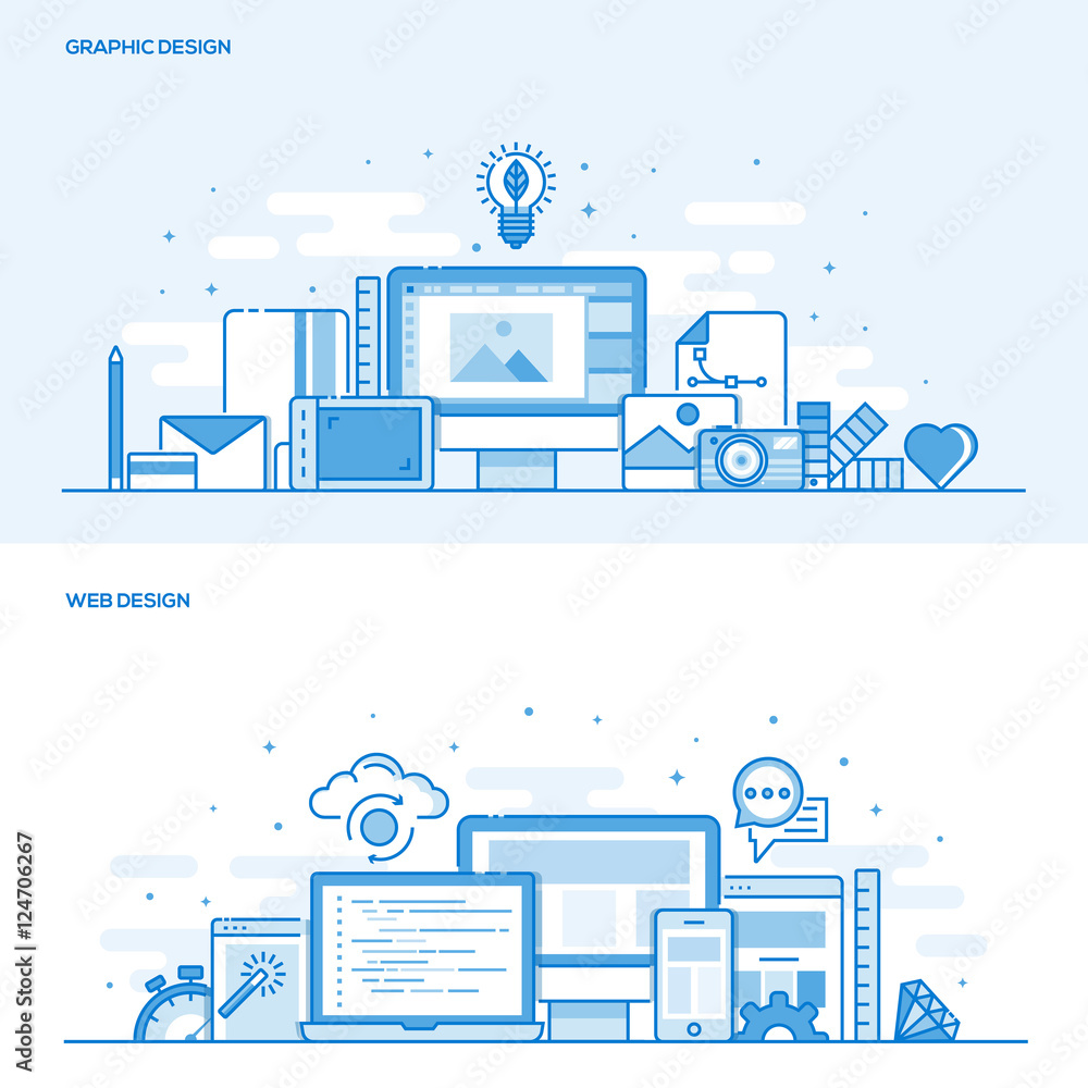 Poster flat line color concept- web and graphic design