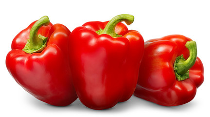 Group of sweet red pepper isolated on white background.