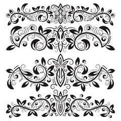 Ornate decorative ornaments. Design ornamental elements. Vintage headline decorations set. Floral tattoo in baroque style.