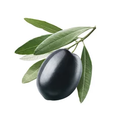 Fotobehang Black olive with leaves isolated on white background © kovaleva_ka