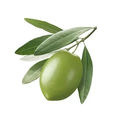 Tuinposter Glossy green olives isolated on white background © kovaleva_ka