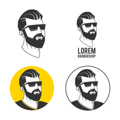 Man with beard hipster barbershop vector emblem
