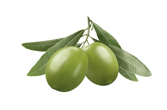 Double green olives isolated on white background