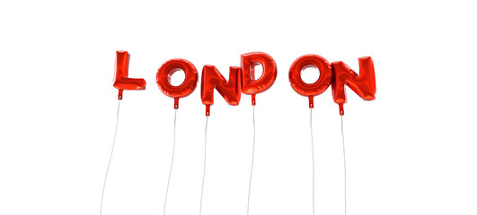 LONDON - word made from red foil balloons - 3D rendered.  Can be used for an online banner ad or a print postcard.