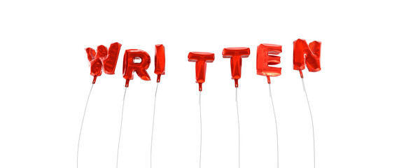WRITTEN - word made from red foil balloons - 3D rendered.  Can be used for an online banner ad or a print postcard.