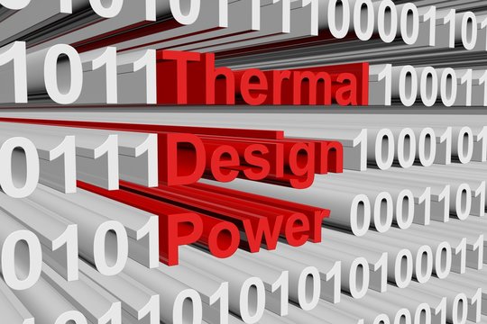 Thermal design power in the form of binary code, 3D illustration