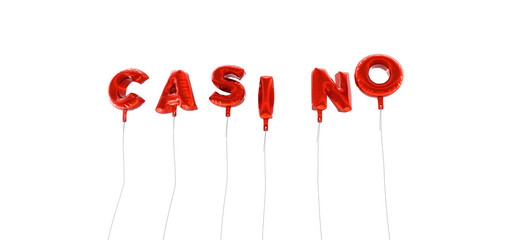 CASINO - word made from red foil balloons - 3D rendered.  Can be used for an online banner ad or a print postcard.