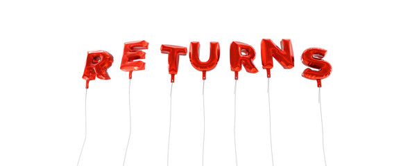 RETURNS - word made from red foil balloons - 3D rendered.  Can be used for an online banner ad or a print postcard.