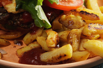 Fried potatoes closeup