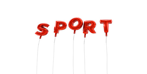 SPORT - word made from red foil balloons - 3D rendered.  Can be used for an online banner ad or a print postcard.