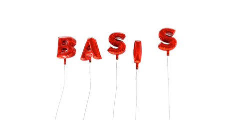 BASIS - word made from red foil balloons - 3D rendered.  Can be used for an online banner ad or a print postcard.