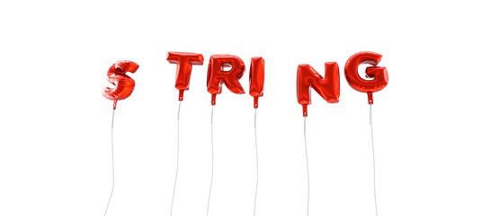 STRING - word made from red foil balloons - 3D rendered.  Can be used for an online banner ad or a print postcard.