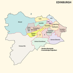 administrative and political map of the scotish capital Edinburgh